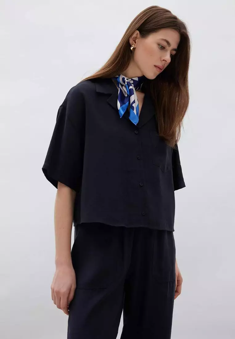 Loose Fit Jacket Lapel Modal Short Sleeve Shirt