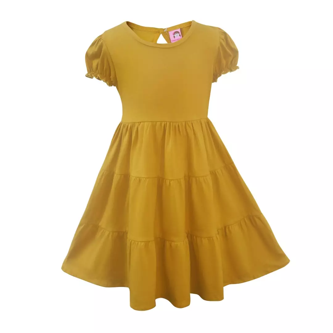 Two Mix Dress Anak Ruffle Perempuan Bahan Kaos Katun Combed Usia 1-12 Tahun 4254