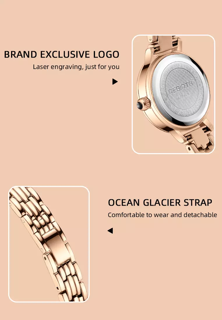 Jam Tangan Wanita Anti Air Anggun Mewah Berlian Jam Kuarsa Jam Tangan Cewek Original rose white