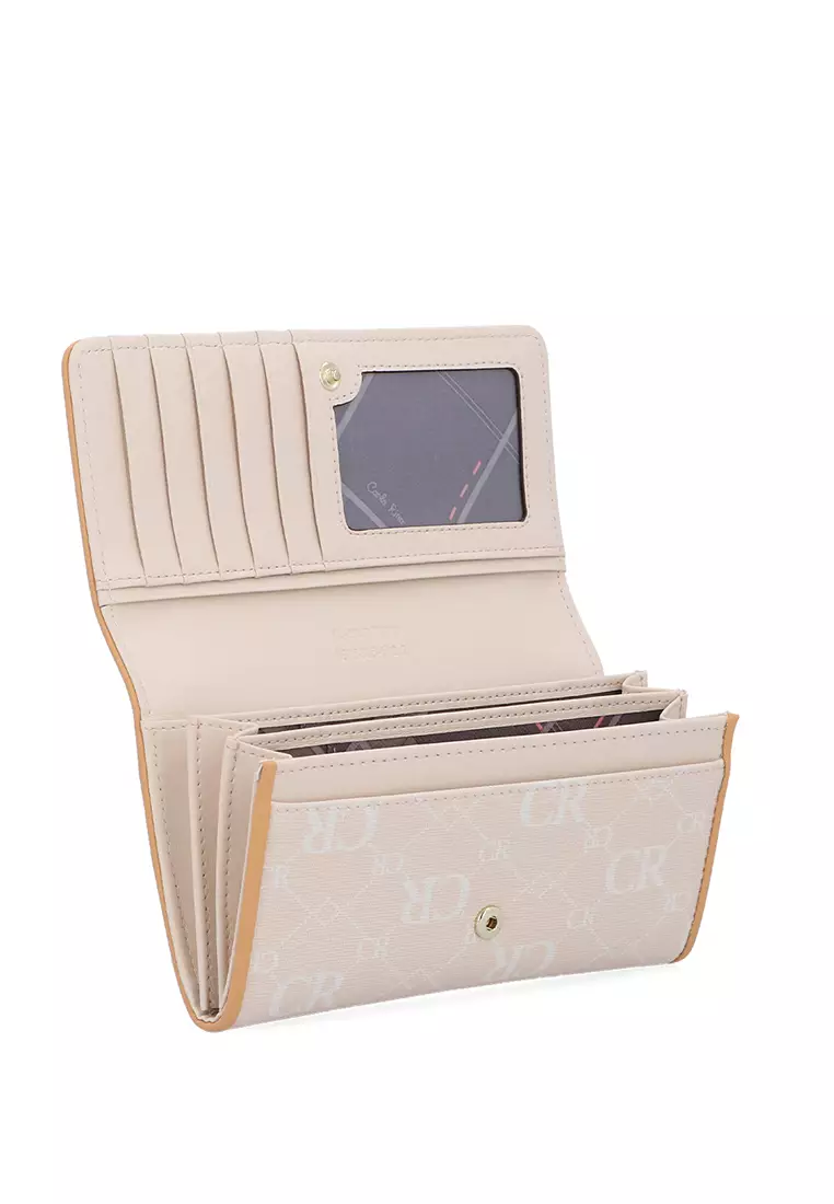 CR Monogram in Cream 2-Fold Long Wallet - Beige