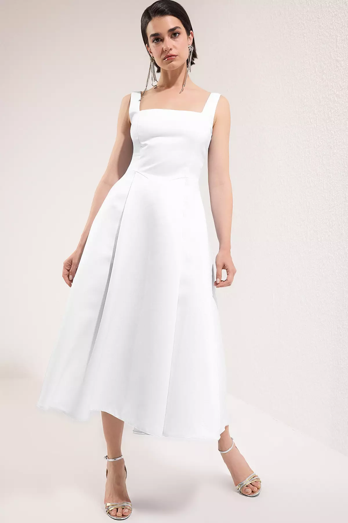 White A Line Satin Stylish Evening Dress