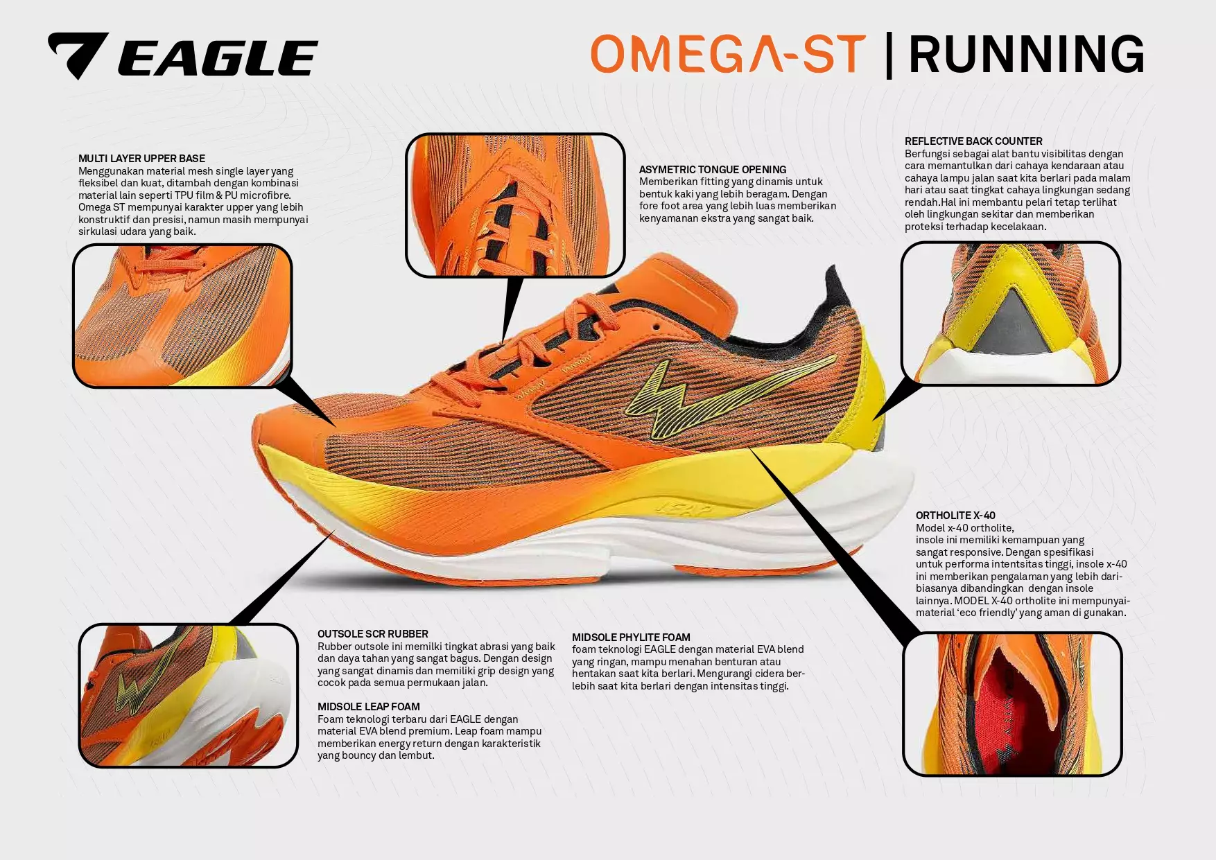 Eagle Sepatu Omega ST ( Super Trainer ) - ORANYE/KUNING/HITAM