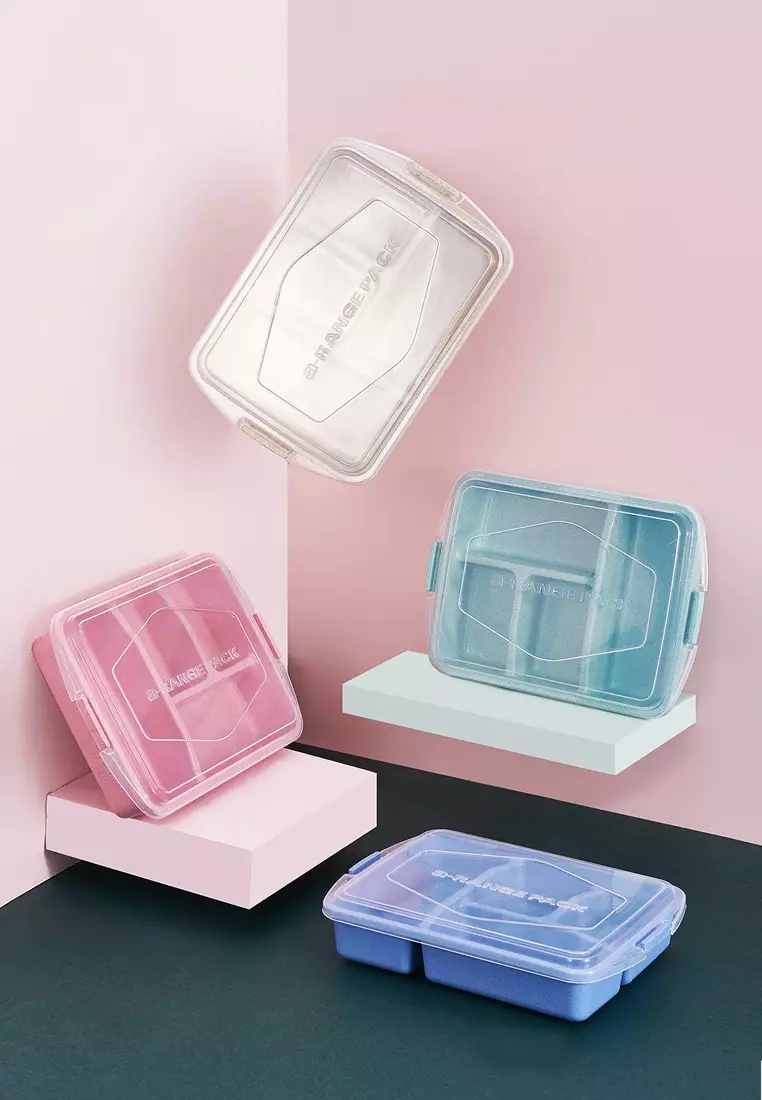 Wakakids Lunch Box 4 Sekat Kotak Makan Bekal Bahan Jerami Gandum 5724 Venjr Biru