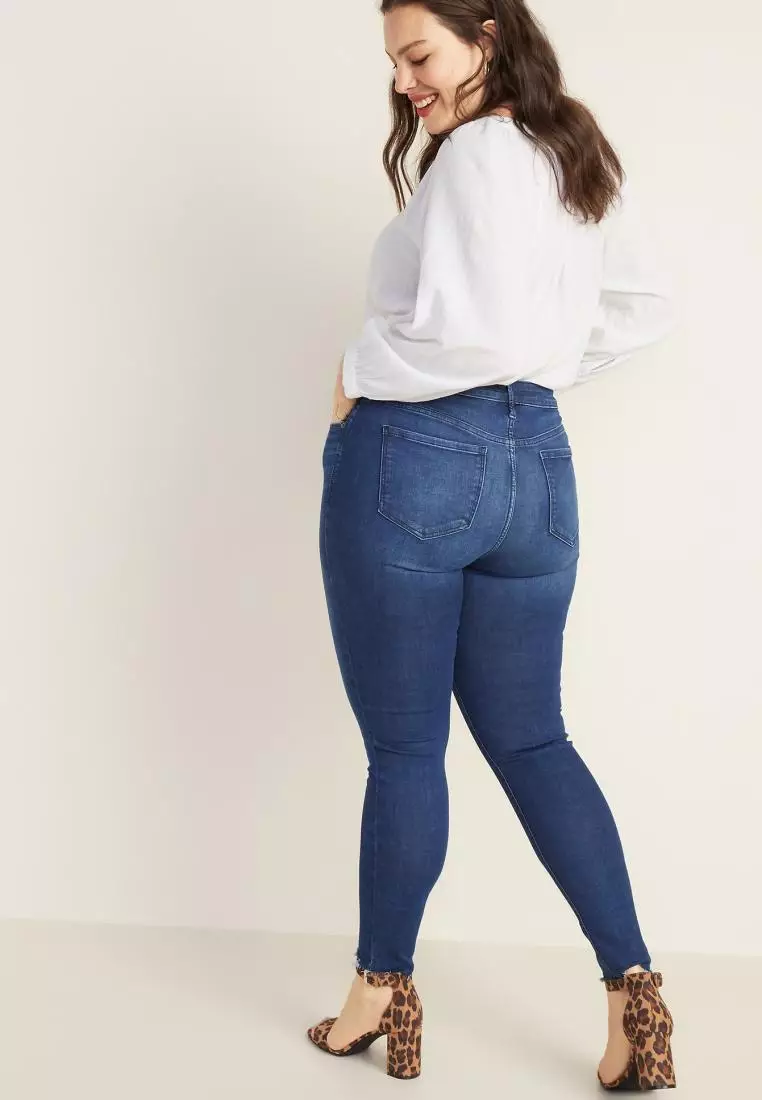 Mid-Rise Built-In Sculpt Rockstar Raw-Hem Super Skinny Jeans for Women