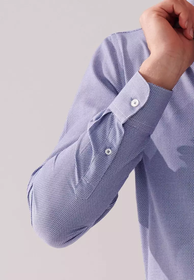 Blue and White Textured Slim Fit Shirt