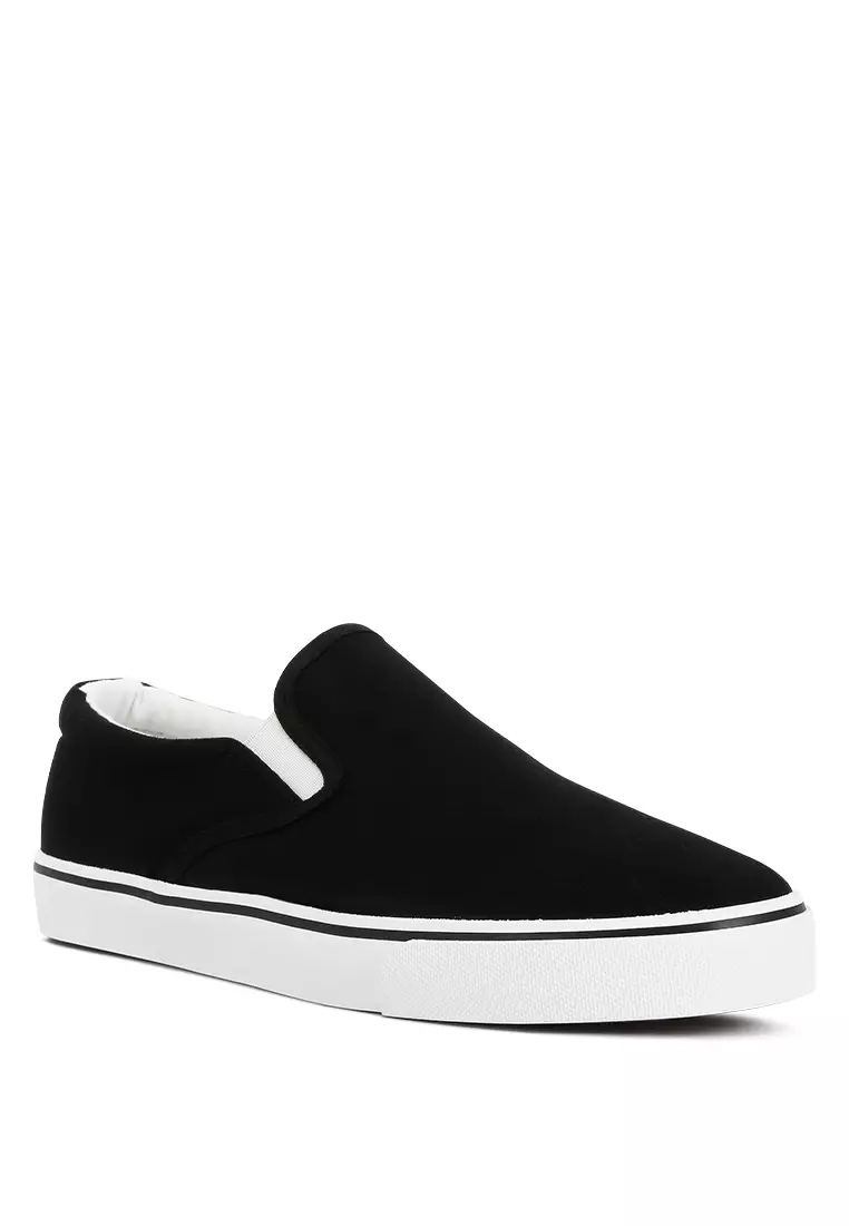 Mens black slip on canvas shoes cheap