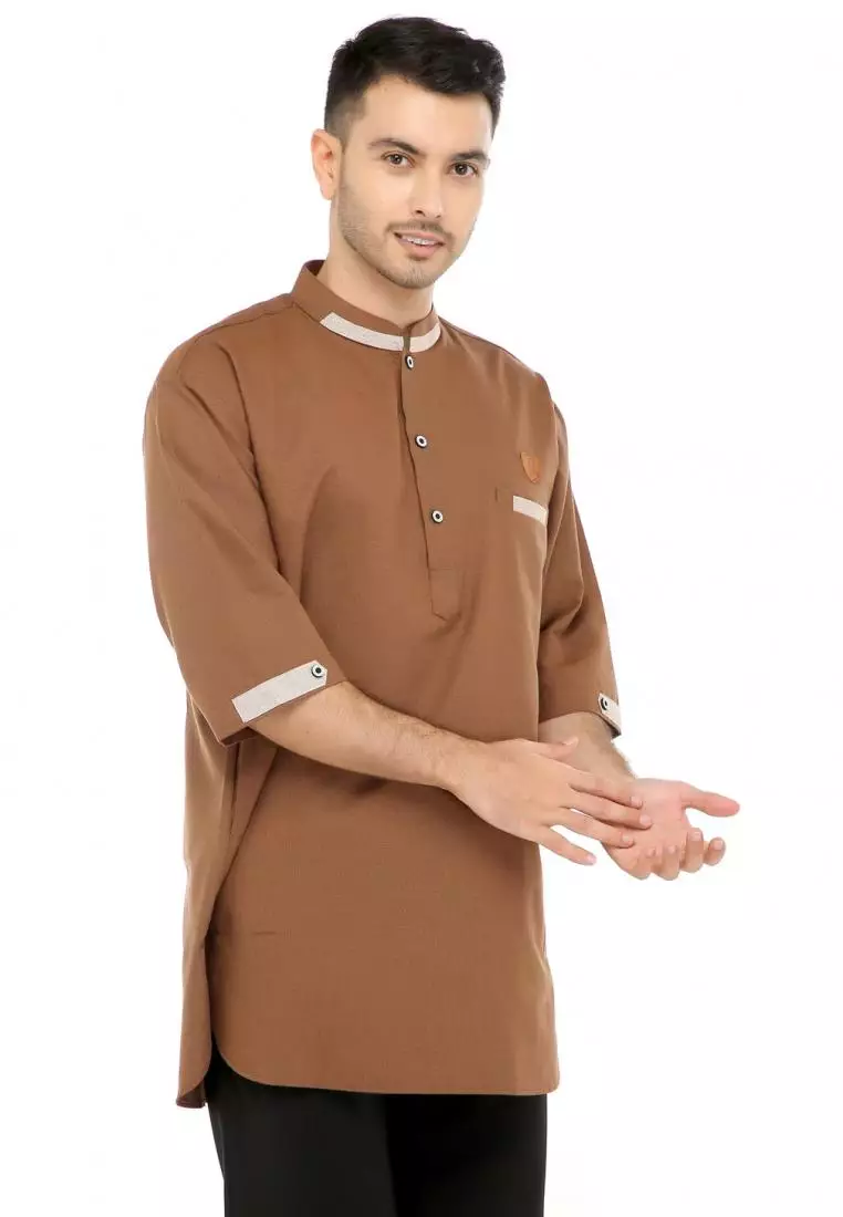 Baju Koko Gamis Muslim Pria Abyan - Coklat