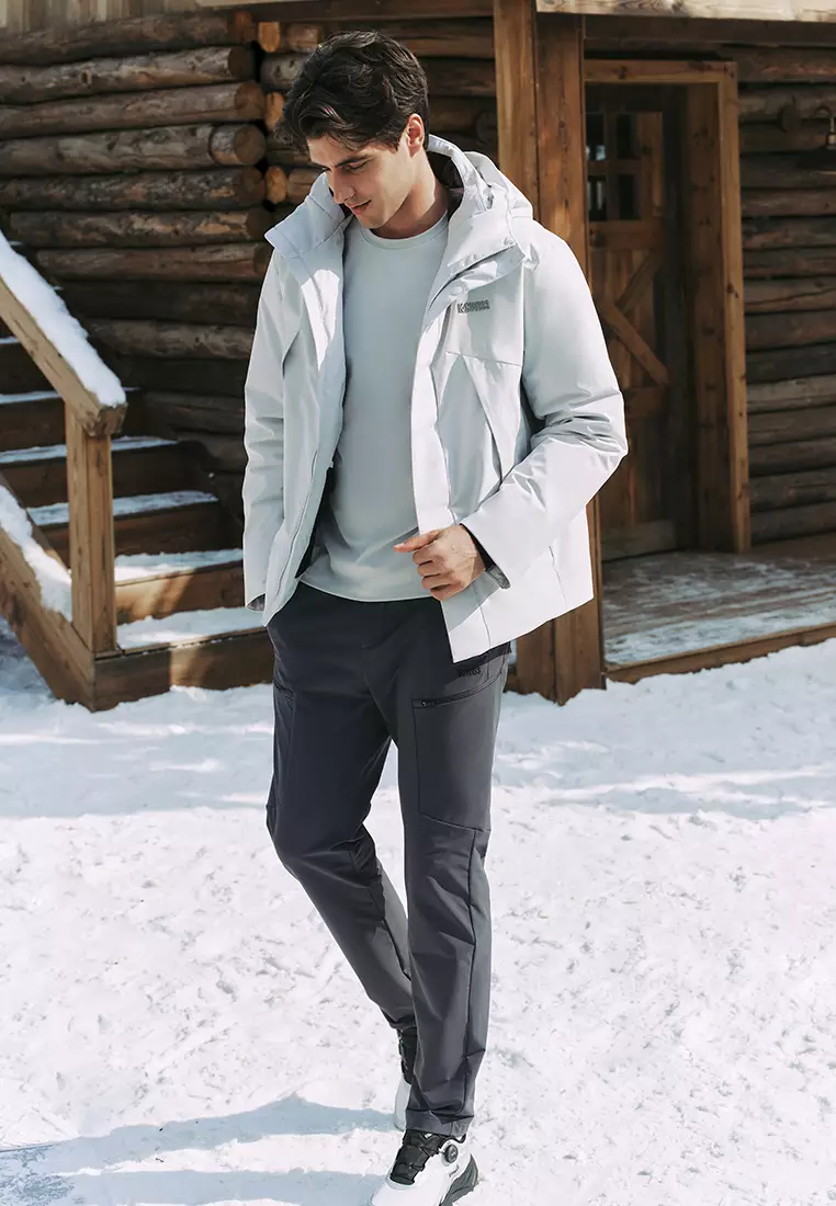 男裝 K-SWISS LOGO 防風防潑水鵝絨連帽羽絨外套