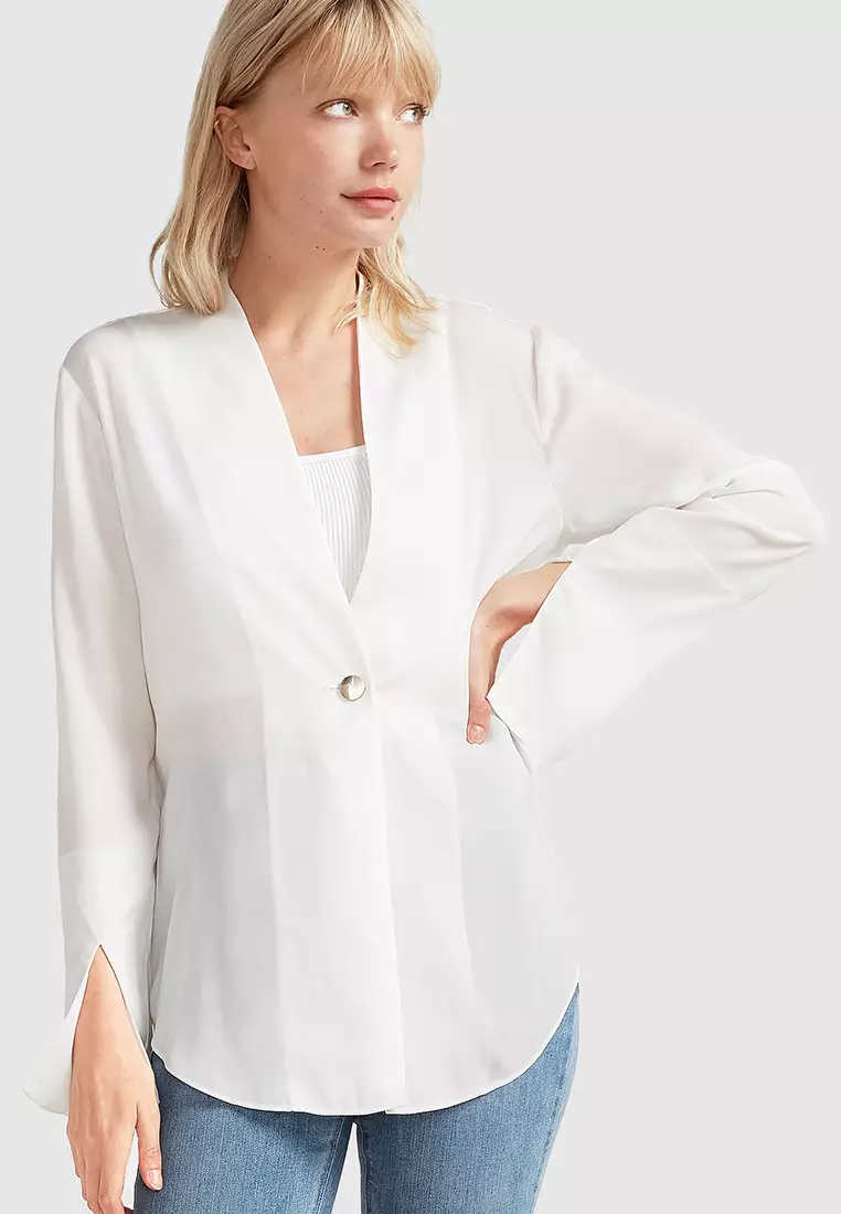 Buy Belle & Bloom Sheer Genius Lightweight Blazer in white 2024 Online