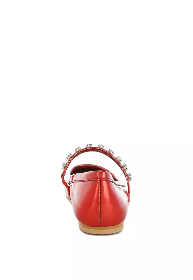 Metallic Mary Jane Ballerinas in Red