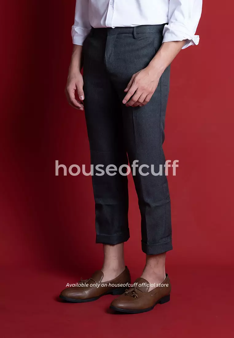 Houseofcuff Celana Ankle / Cropped Pants Slim fit Celana kerja bahan / Sirwal Abu tua