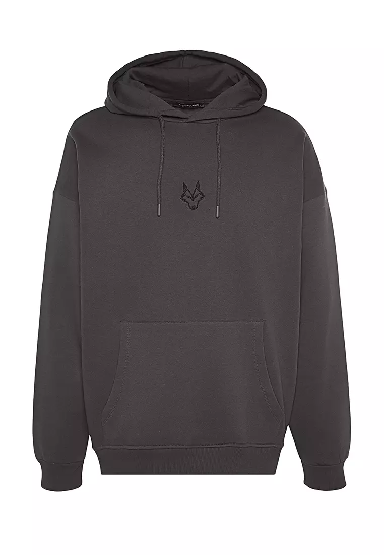 Wolf Embroidered Hooded Sweatshirt