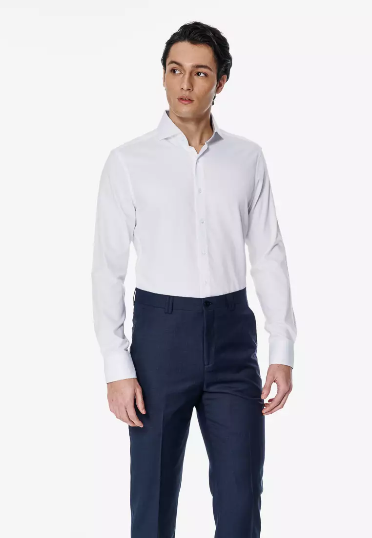 White Herringbone Slim Fit Shirt