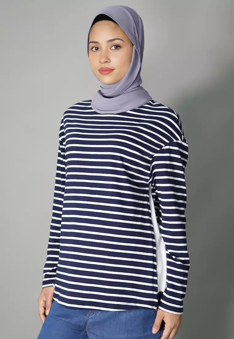 Dark Blue Maternity & Nursing Long Sleeve Top