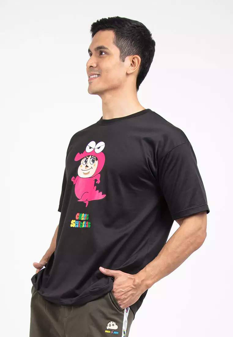 Forest X Shinchan Cloakwork Heavy Weight Cotton Boxy-Cut Round Neck T Shirt Men | Baju T shirt Lelaki - FC20045 -01Black