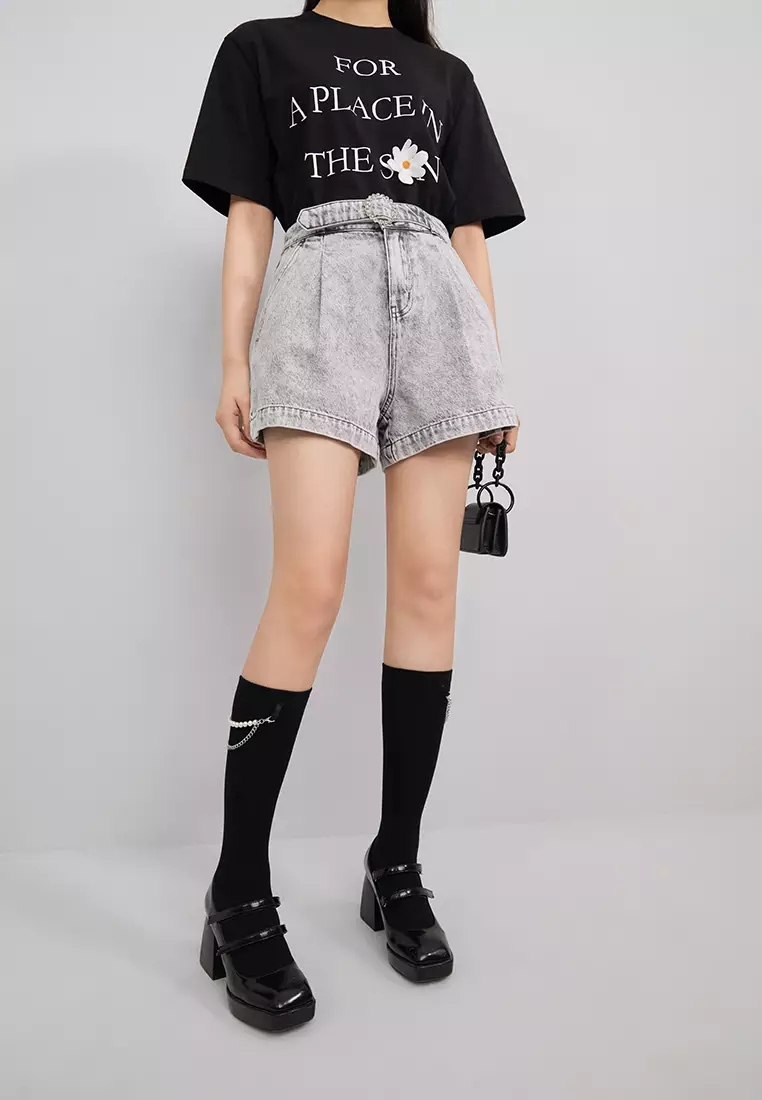 Acid Wash Denim Shorts