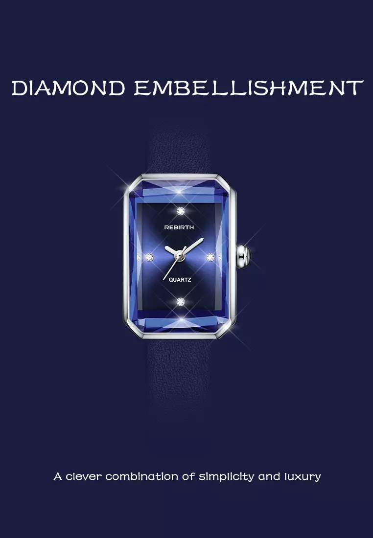 Jam Tangan Wanita Mewah Kasual Square Display Kuarsa Tali kulit dengan gelang gratis