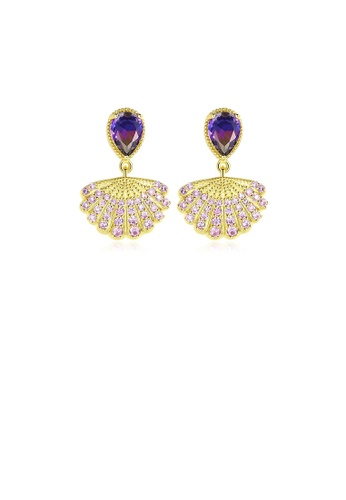 Glamorousky purple Fashion and Elegant Plated Gold Shell Earrings with Purple Cubic Zirconia AA82EAC2DE9459GS_1