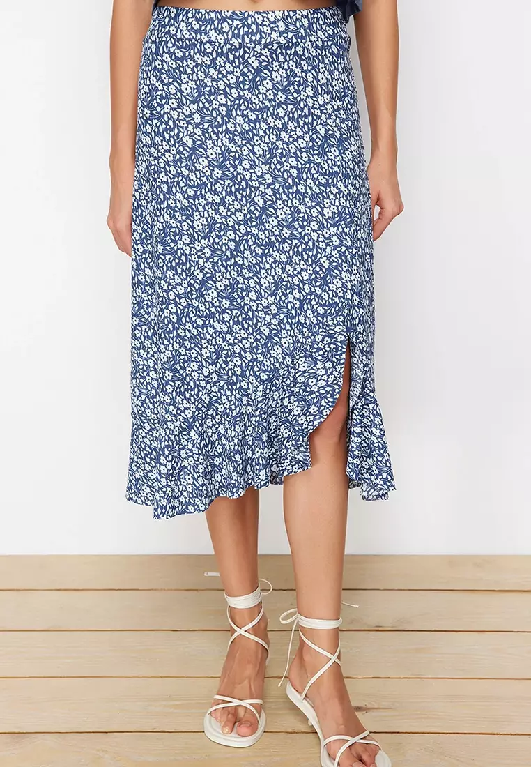 Elastic waist cheap skirt blue