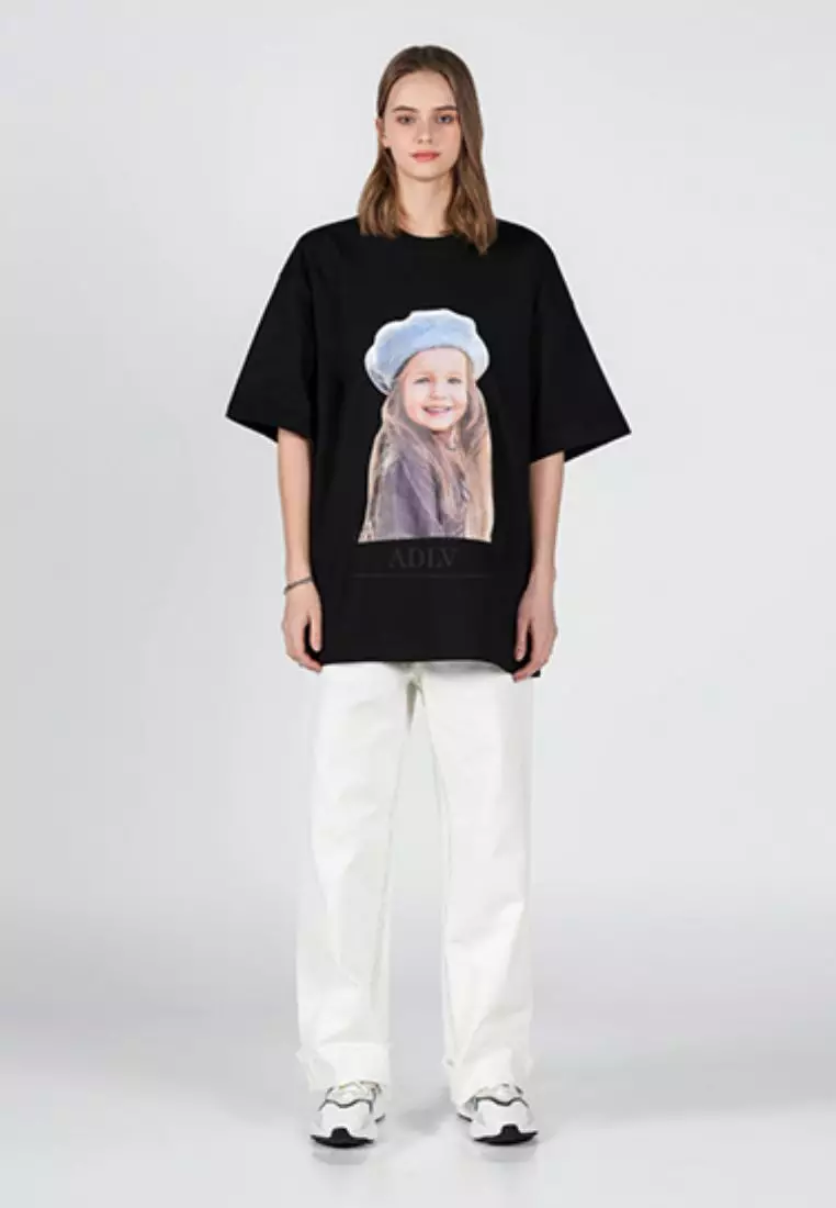 Baby Face Beret Girl Short Sleeve T-Shirt Black