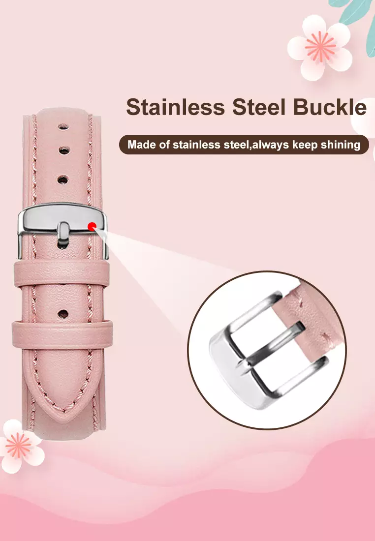 Tali Kulit Wanita Jam Tali Genuine Leather Strap 18mm Merah Jambu
