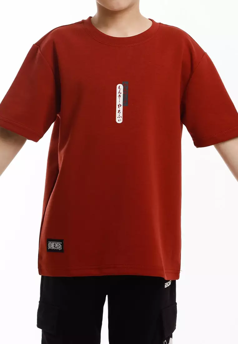Forest x Onepiece Luffy Premium Cotton Oversized Kids Tee - FOK20008-58BrickRed
