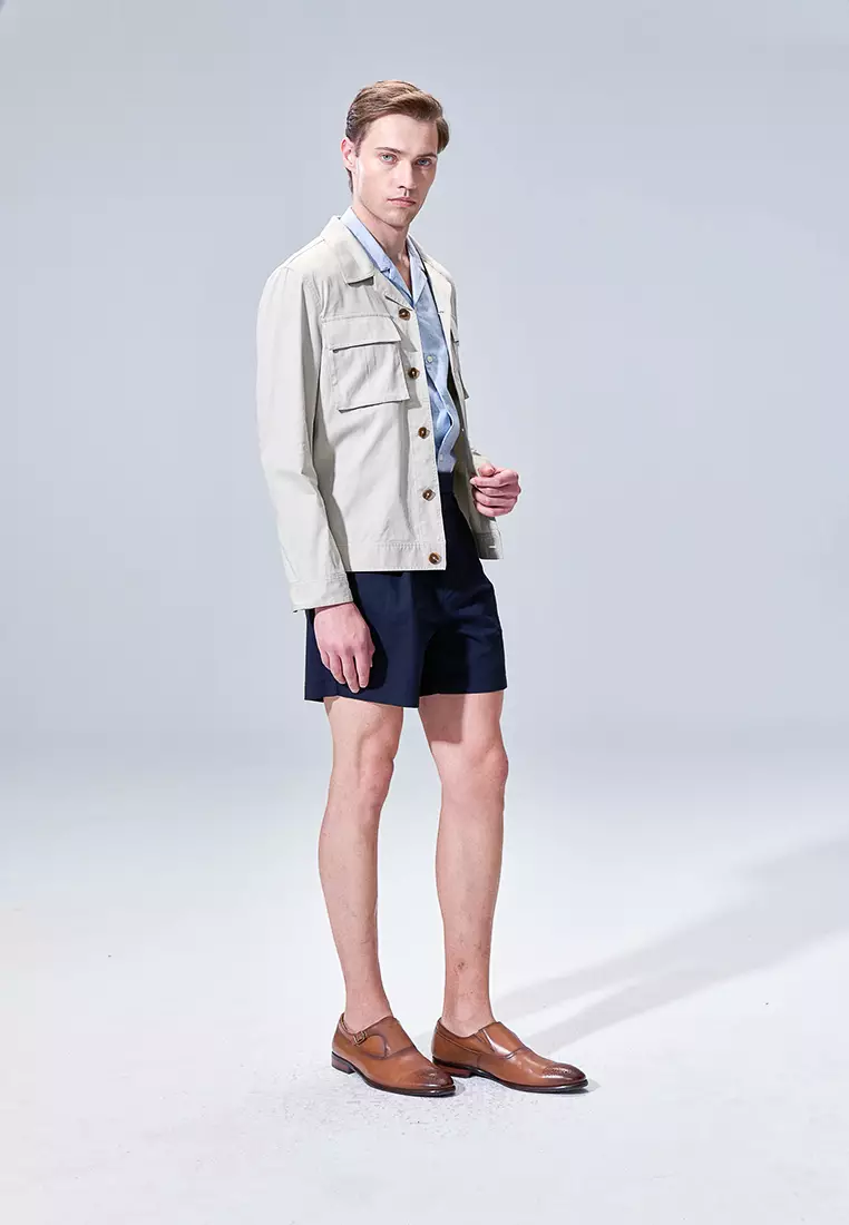 Navy Slim-fit Metal Adjustable Ring Casual Shorts