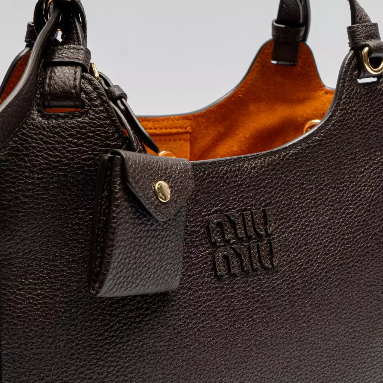 Sliding Leather Handles Handbag Dark Brown/Papaya