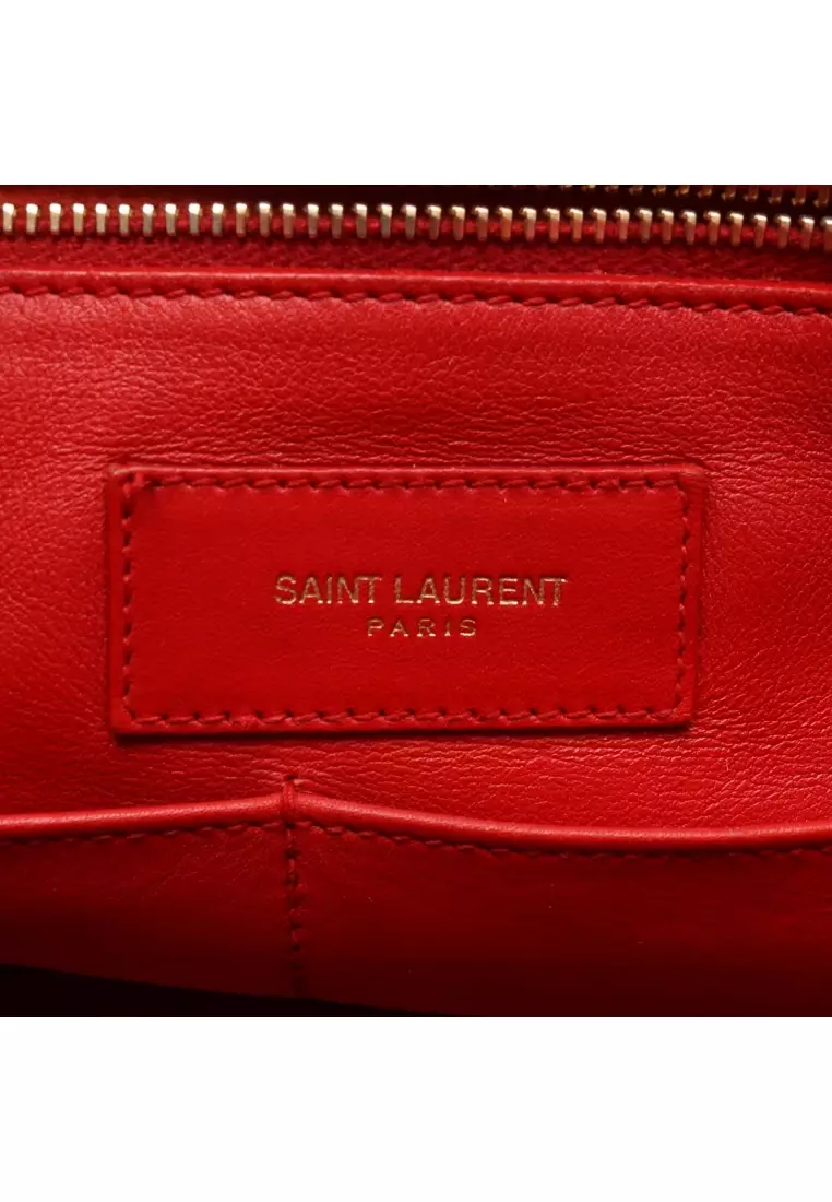 Pre-Loved SAINT LAURENT PARIS Y line Kabas Handbag leather Red