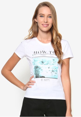 圖文設計棉質T 恤, 服飾zalora時尚購物網的koumi koumi, 上衣