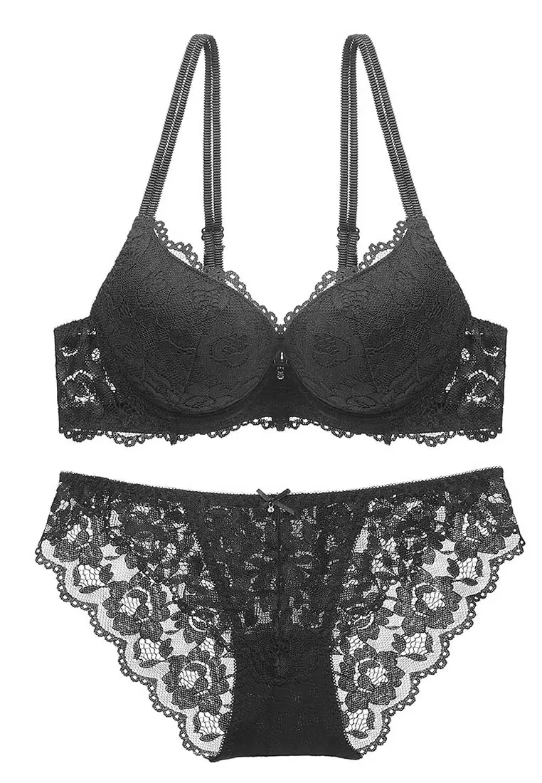Lace Underwire Bra with Panty Set CA123114BK