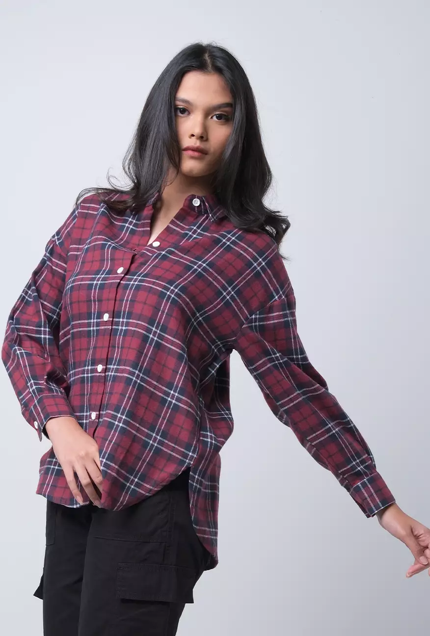Kemeja Wanita Flanel Lanira Red Navy