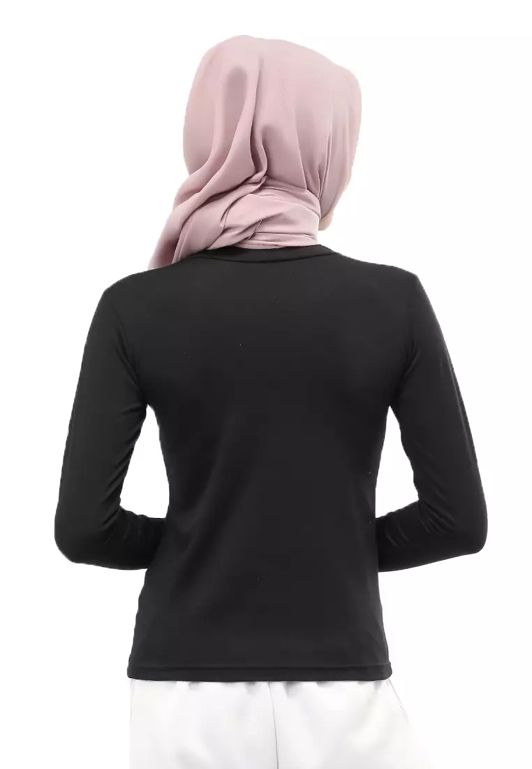Sabrina Manset Kaos Muslimah Atasan Wanita Long Sleeve Polos Relaxed Fit - Hitam