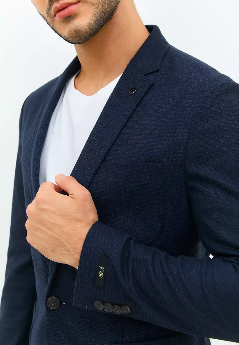 Jobb Dornan-T1 Blazer Pria Slim Fit Navy Warna Navy