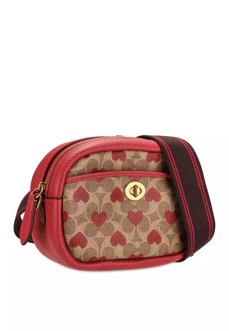 COACH Coated Canvas Signature With Heart Print Coin Case