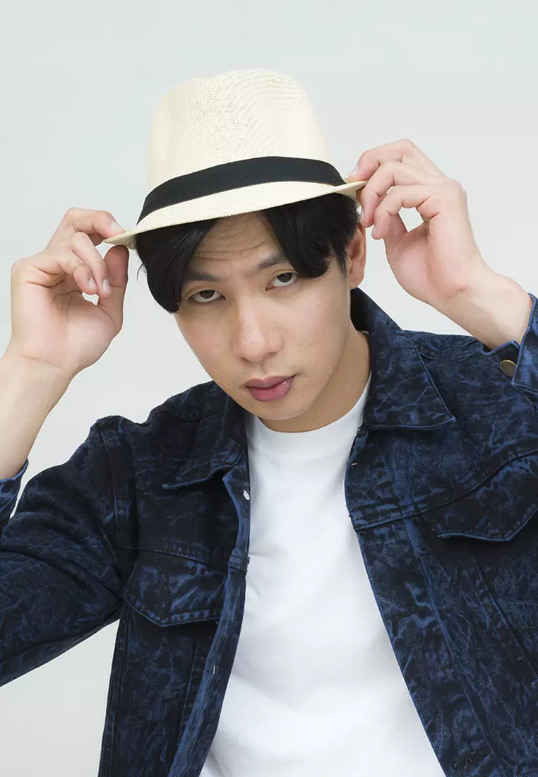 Topi fedora cowboy hat fedora ratan brown light houseofcuff