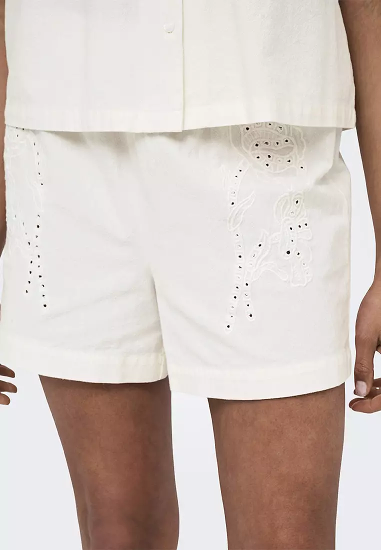 High Waist Embroidered Shorts