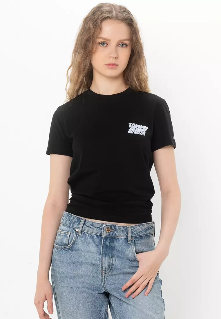 売れ筋商品|||トミーヒルフィガー カットソー トップス レディース Women's Cotton Regular-Fit Bubble Logo Tee Black Buy Tommy Hilfiger Bubble Logo T-Shirt - Tommy Jeans 2025
