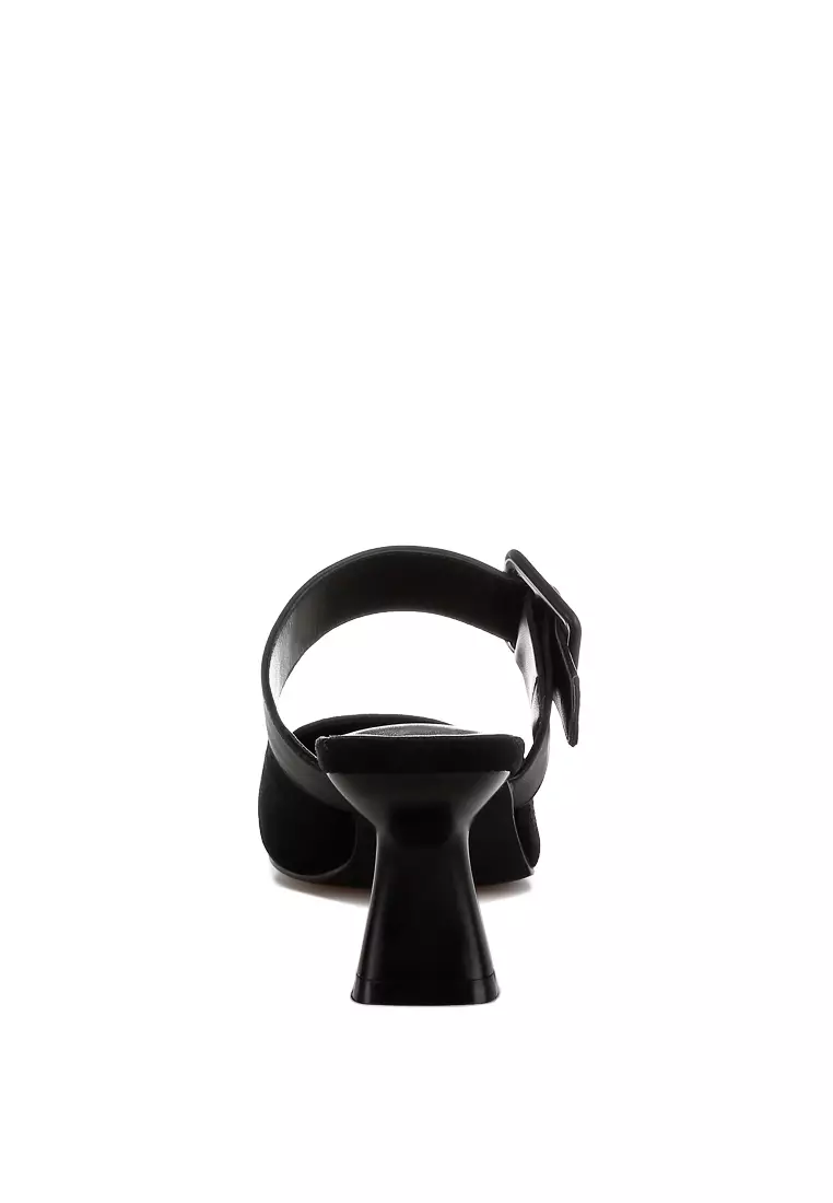 Sepatu Mules Runcing Microfiber Warna Hitam