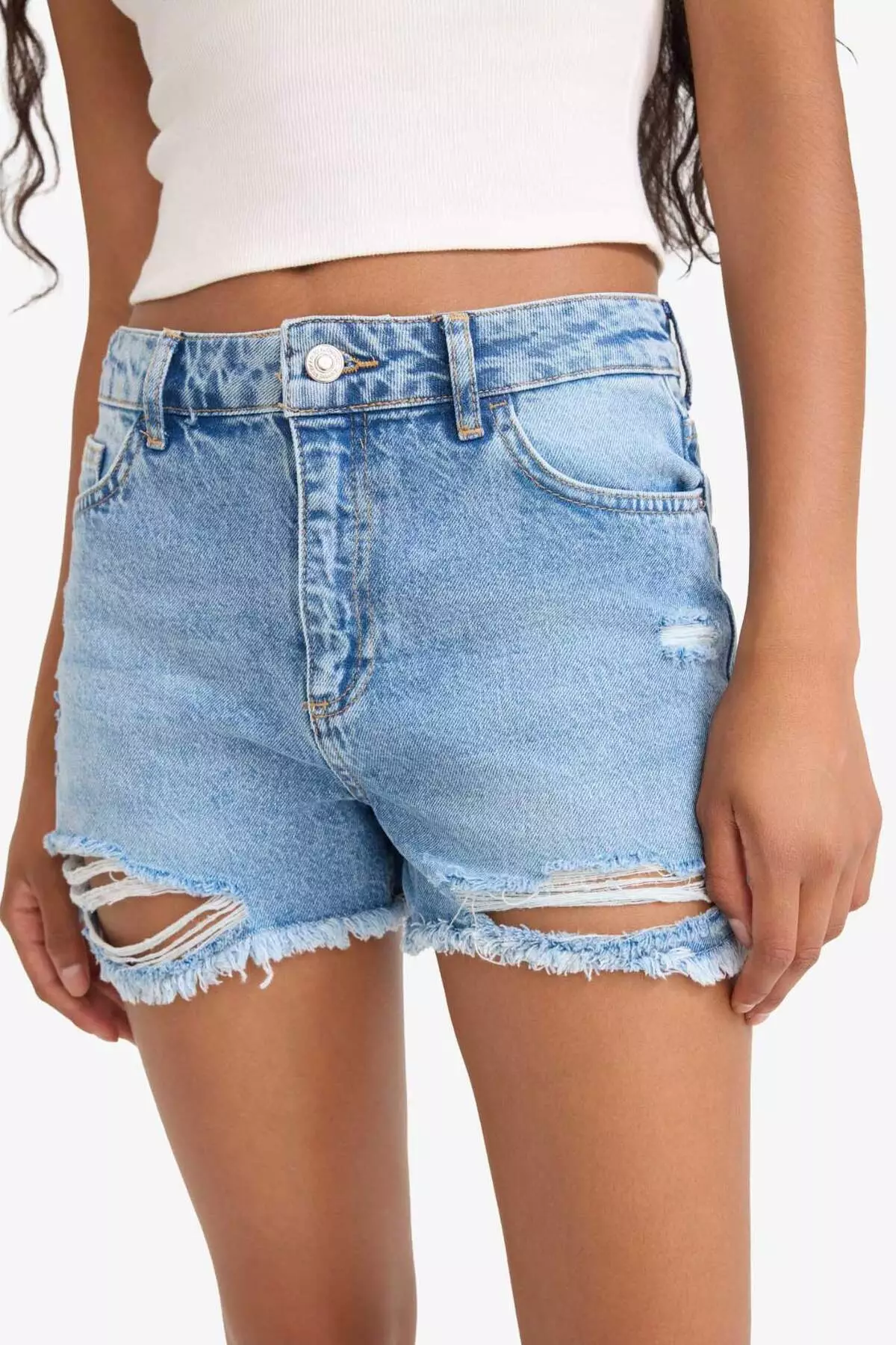 High Waist Cutout Jean Shorts E0504Ax25Sm