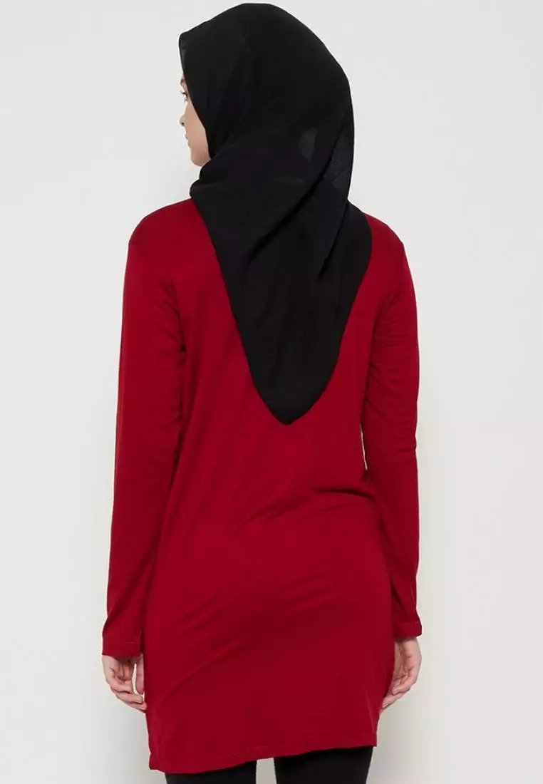 LTC12 mls thrdy merah maroon kaos tangan panjang hijab