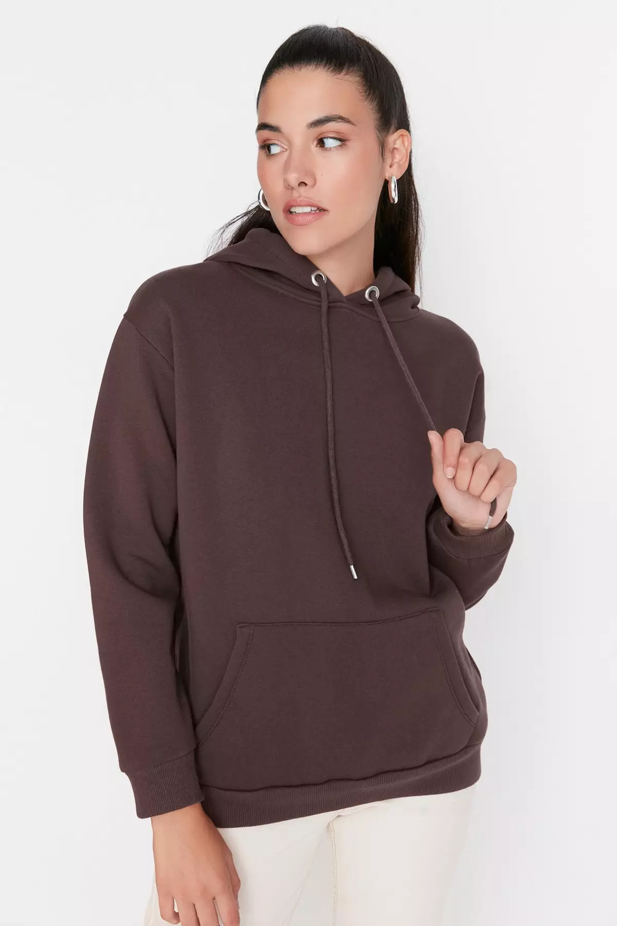 High-Neck Hoodie with Kangaroo Pocket