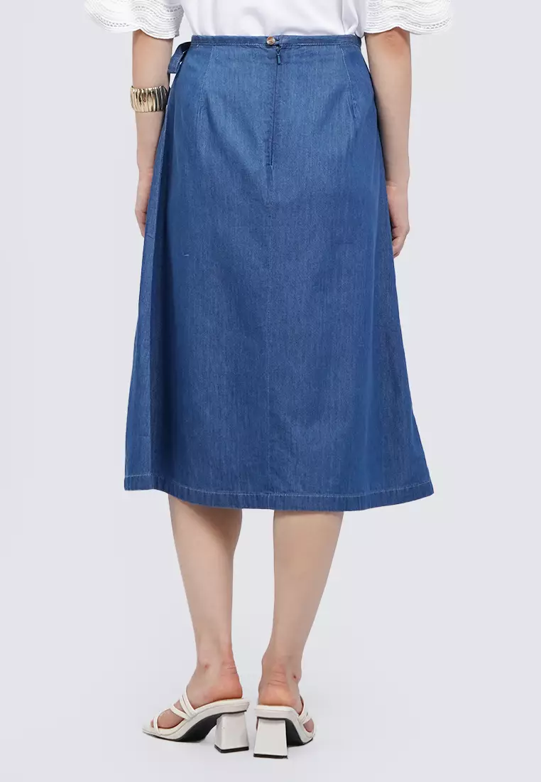 Wrap Midi Skirt with Front Tie MED BLUE