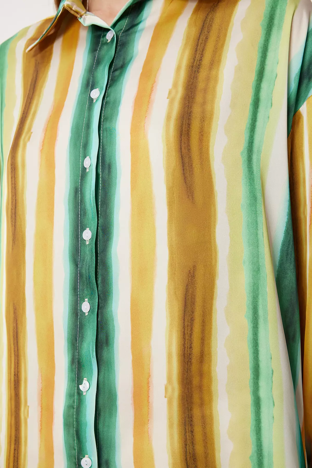 Women's Yellow Green Patterned Satin Surface Shirt Pb00042