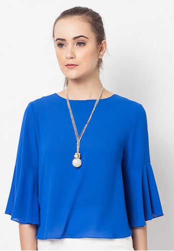 Bell Sleeve Cropped Blouse-Blue