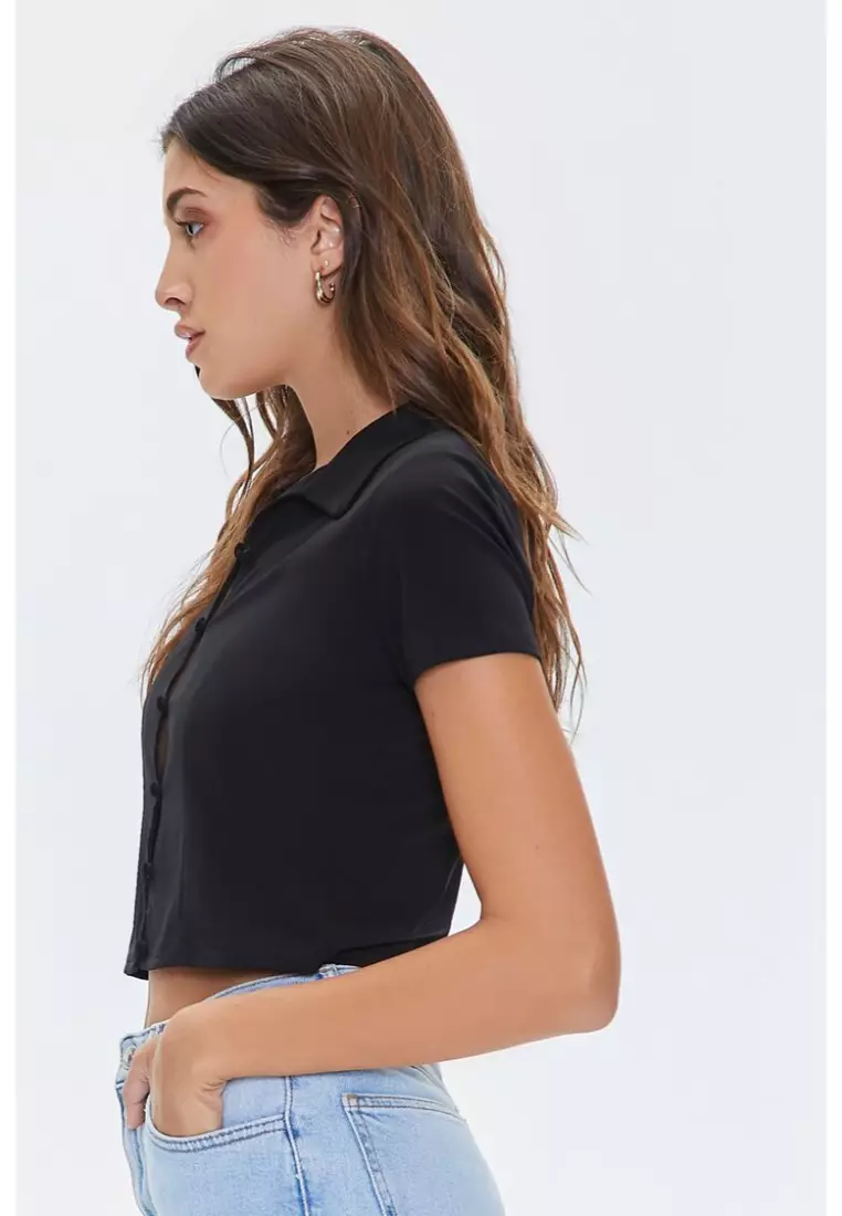 Button front crop discount top forever 21