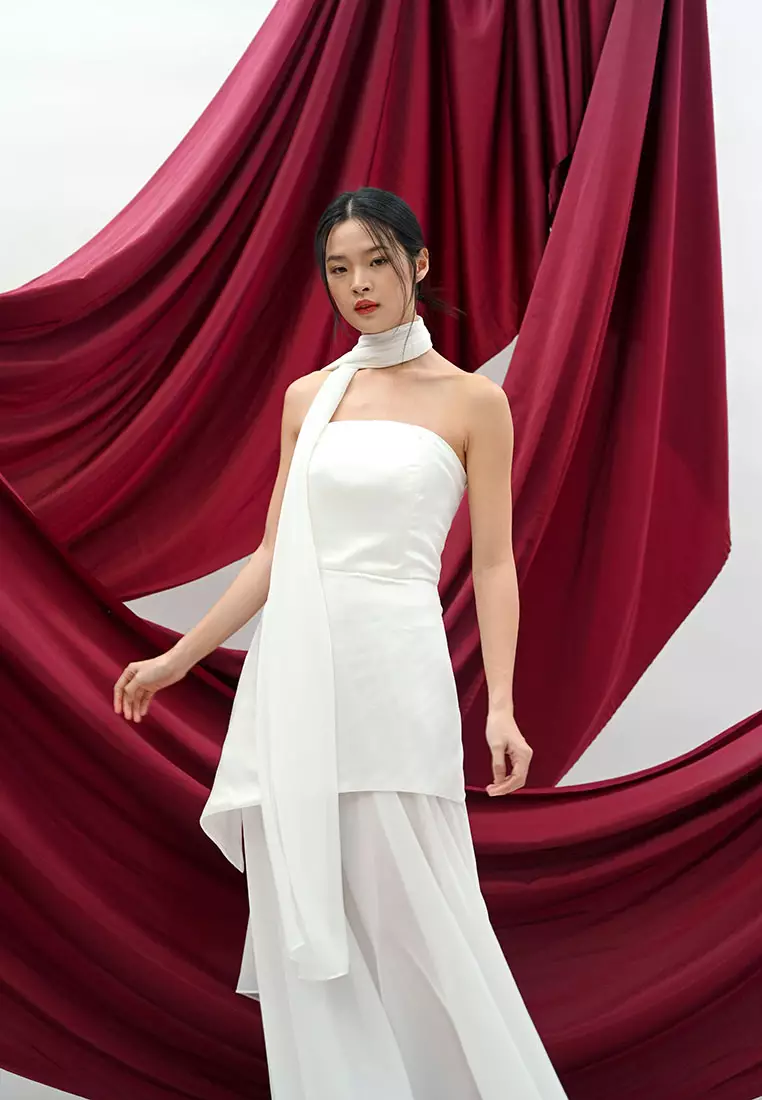 Tube Chiffon Maxi Dress with Scarf in White