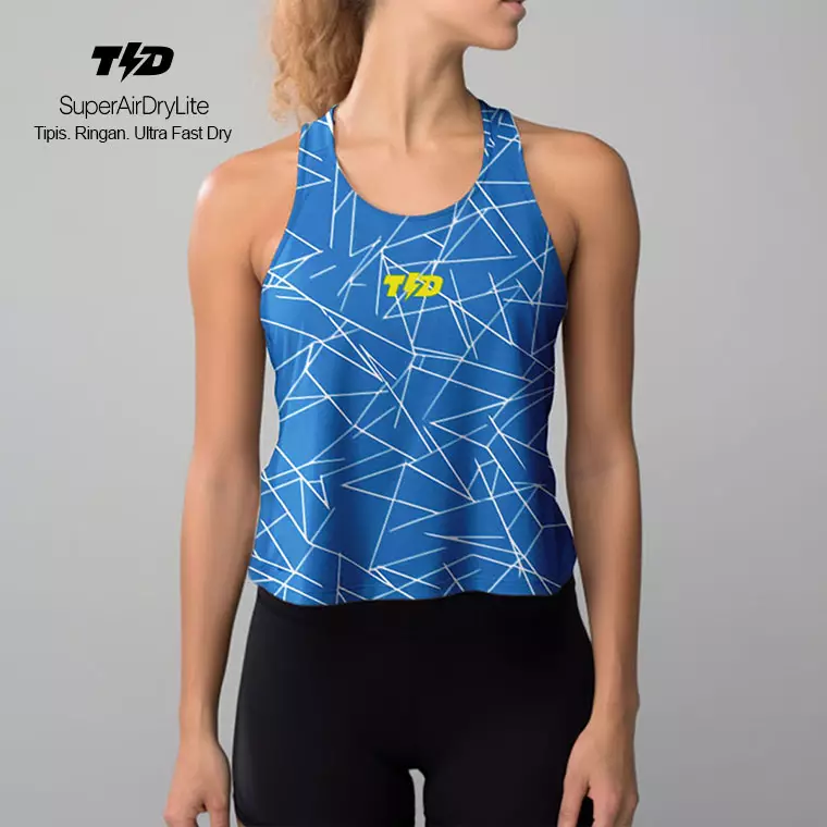 LSD39 Tanktop Crop Gym Weight Lifting "light blue triangle abstrak" superairdrylite