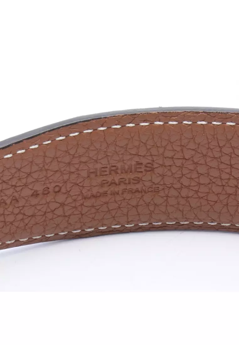 Pre-Loved Hermès HStorie Noir gold reversible belt box calf Togo black light brown silver hardware Z stamp