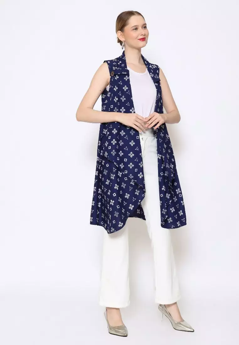 Rinjanie Batik - Batik Tuntrum Katun Series - Outer Coin Navy - Outer Batik Modern - Outer Batik - Outer Batik Kerja Kantor - Batik Cap - OUTC - NV